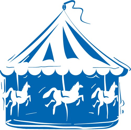 Merry-go-round; Fair, Horse, Flag, Architecture
