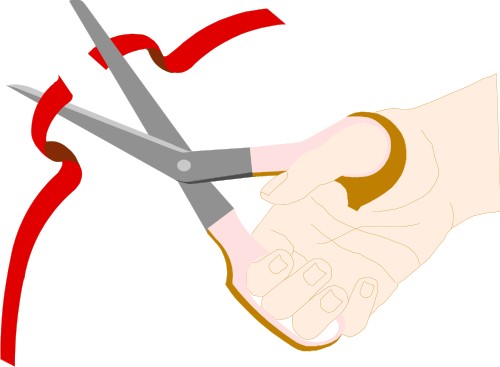 Cutting a ribbon with a pair of scissors; Hands