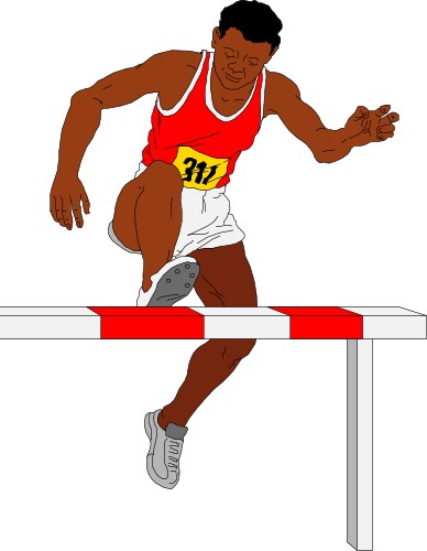 Man jumping a hurdle in the steeplechase; Sport