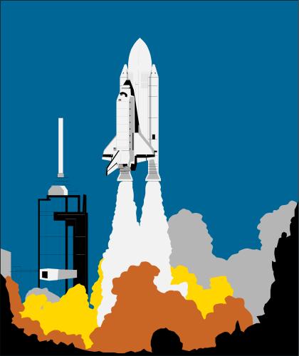 Space shuttle taking off from launch pad; Space, Rocket, Shuttle, Science