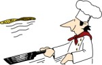 Chef tossing a pancake, Cartoons